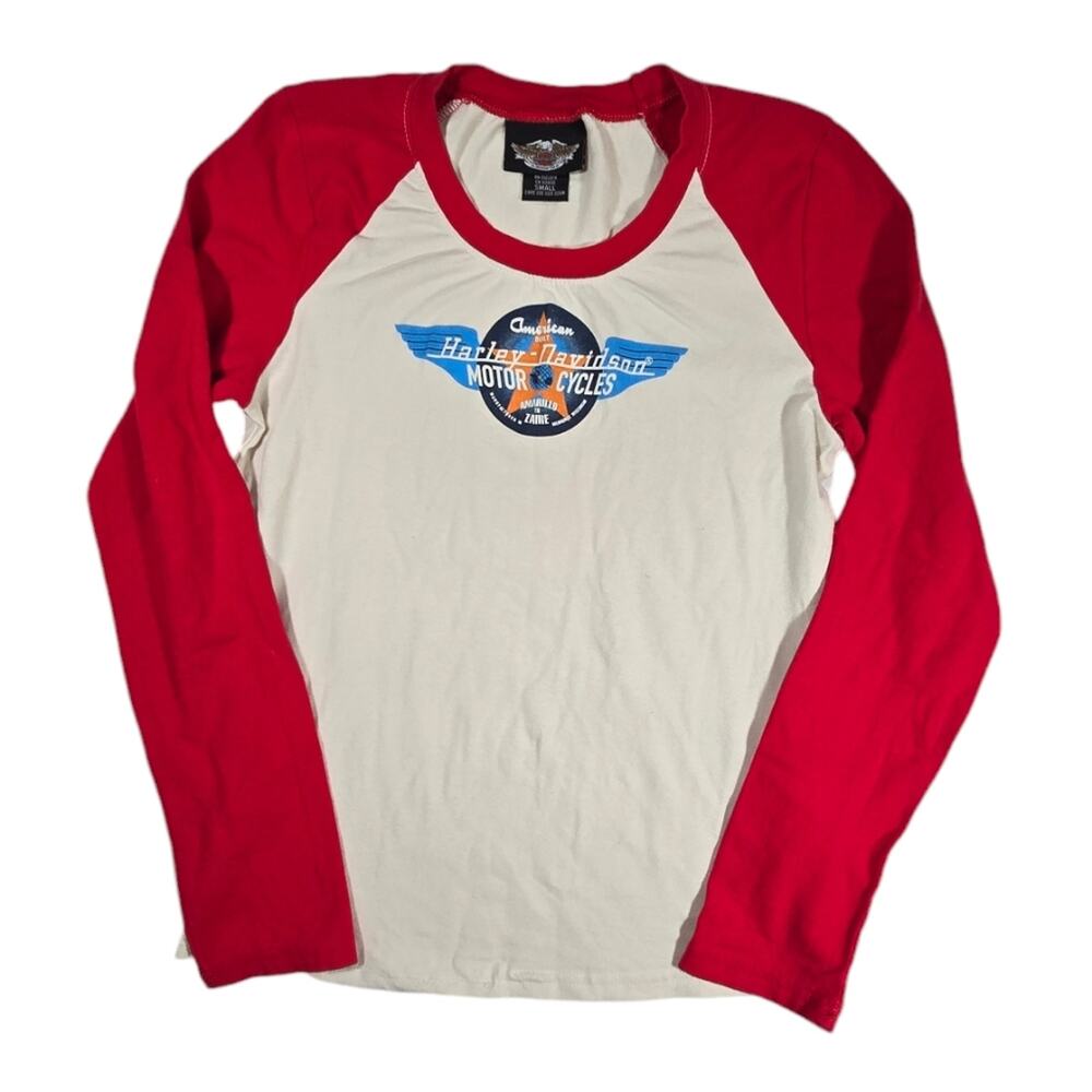 Vintage Y2K Harley Davidson Motorcycle Rhinestone Studded Baseball Tee sz S